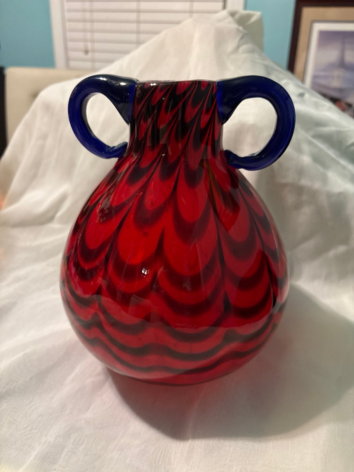 Hand Blown Glass Vase ~RED&BLUE