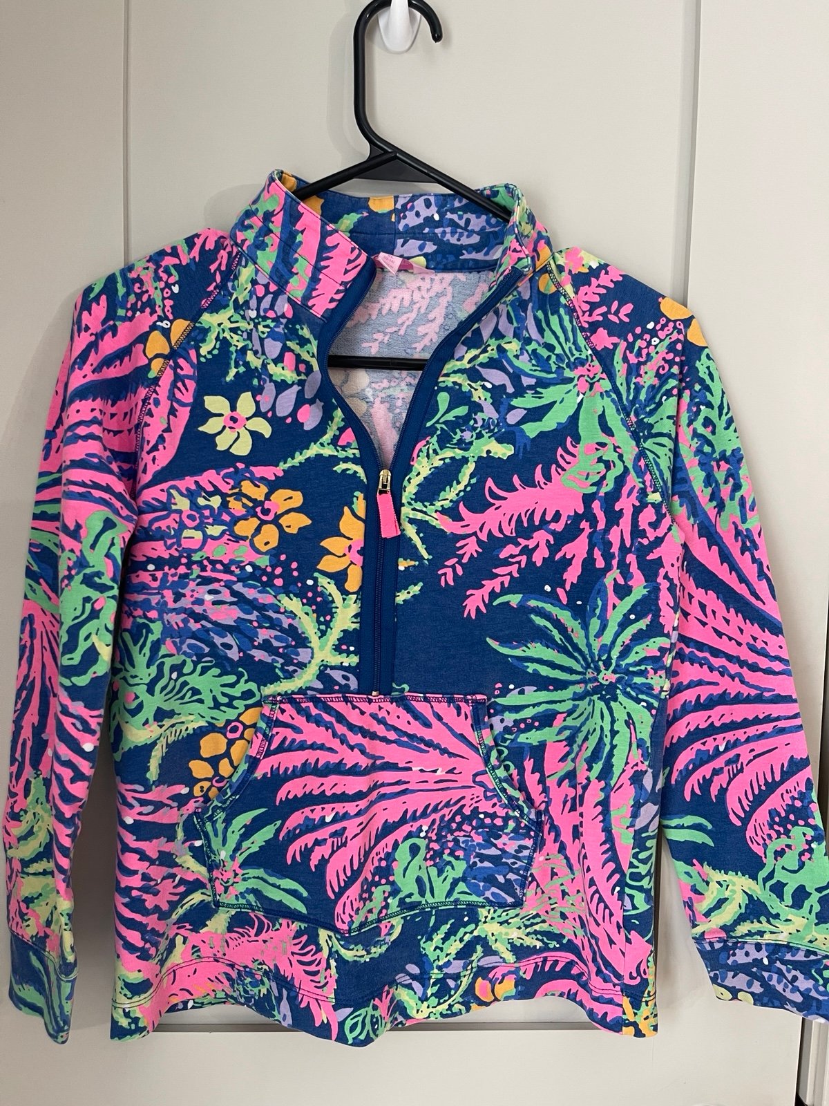 Lilly Pulitzer Indigo All A Glow Skipper Popover Girls Youth XL kids 1/4 zip