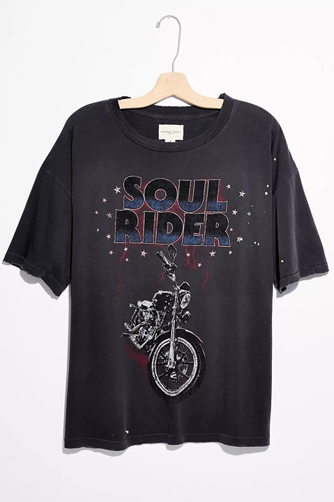 Free People x Vintage Souls Soul Rider Tee Womens S Oversized Distressed EUC