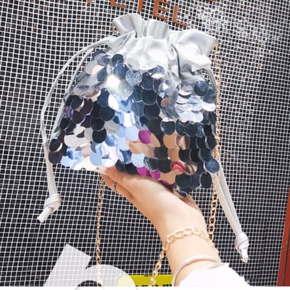 New!Glamorous Silver Sequin CrossbodyBag