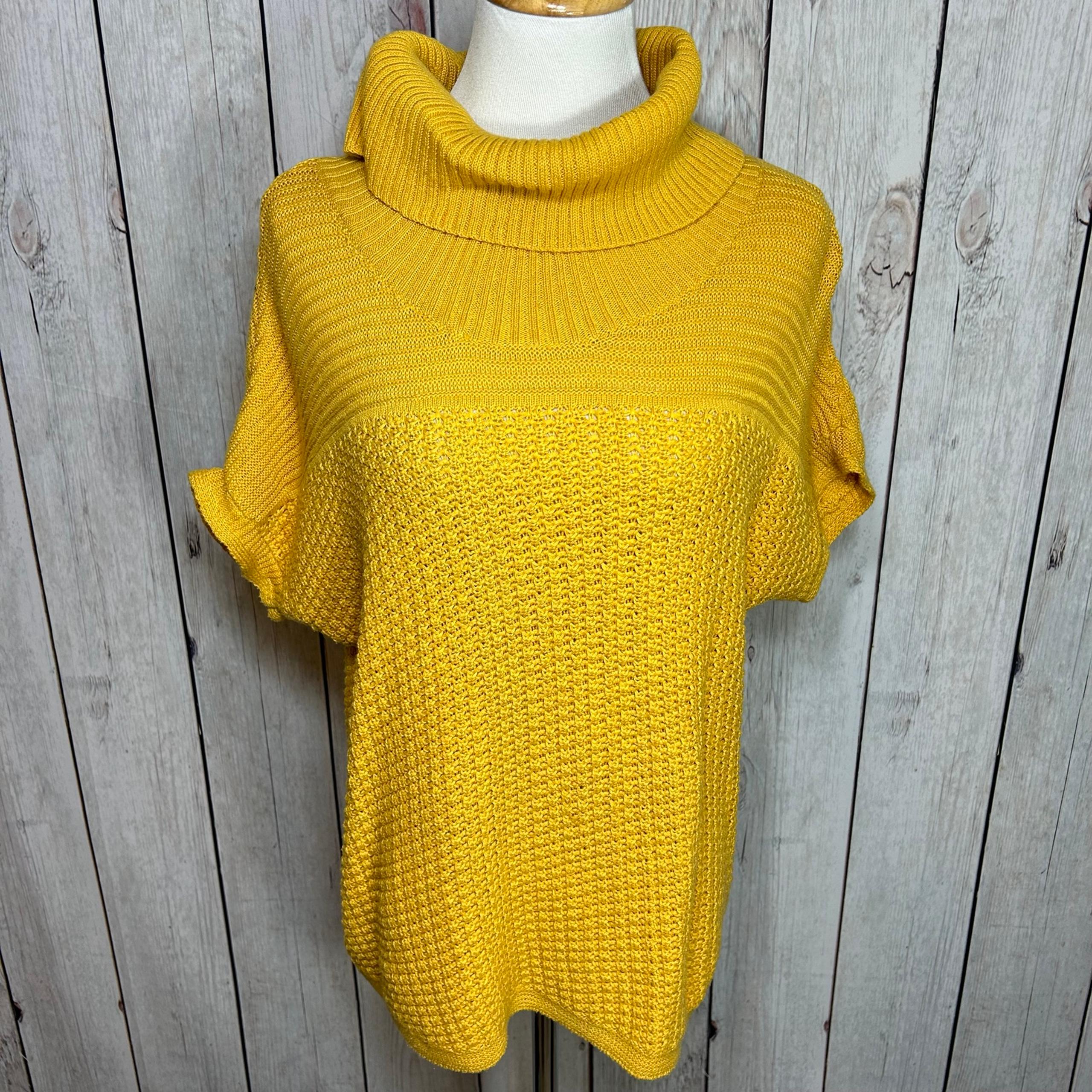 Chicos Women’s Size 2 Yellow Chunky Knit Batwing Sleeve Cowl Neck Sweater