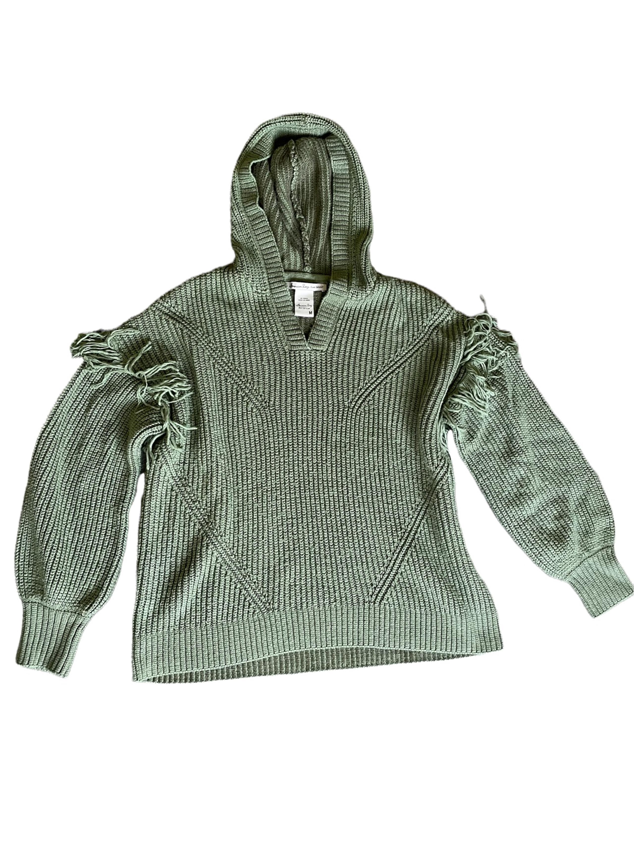AMERICAN RAG KNIT FRINGE HOODED SWEATER