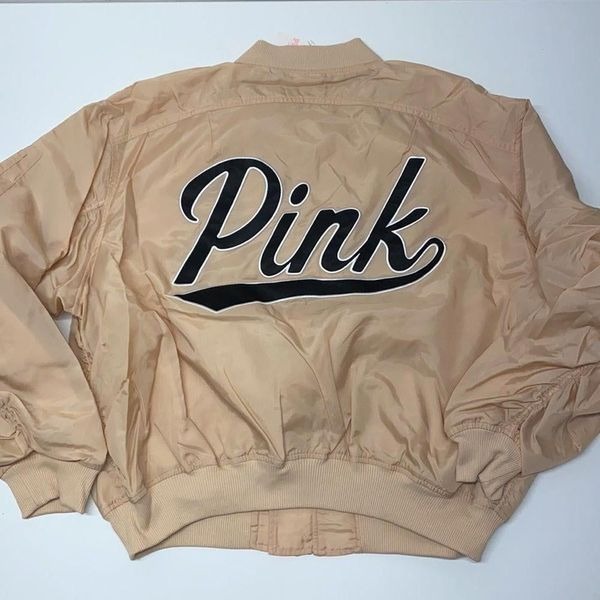 Victoria Secret Pink Jacket womens girlsoverside Beige sz M New