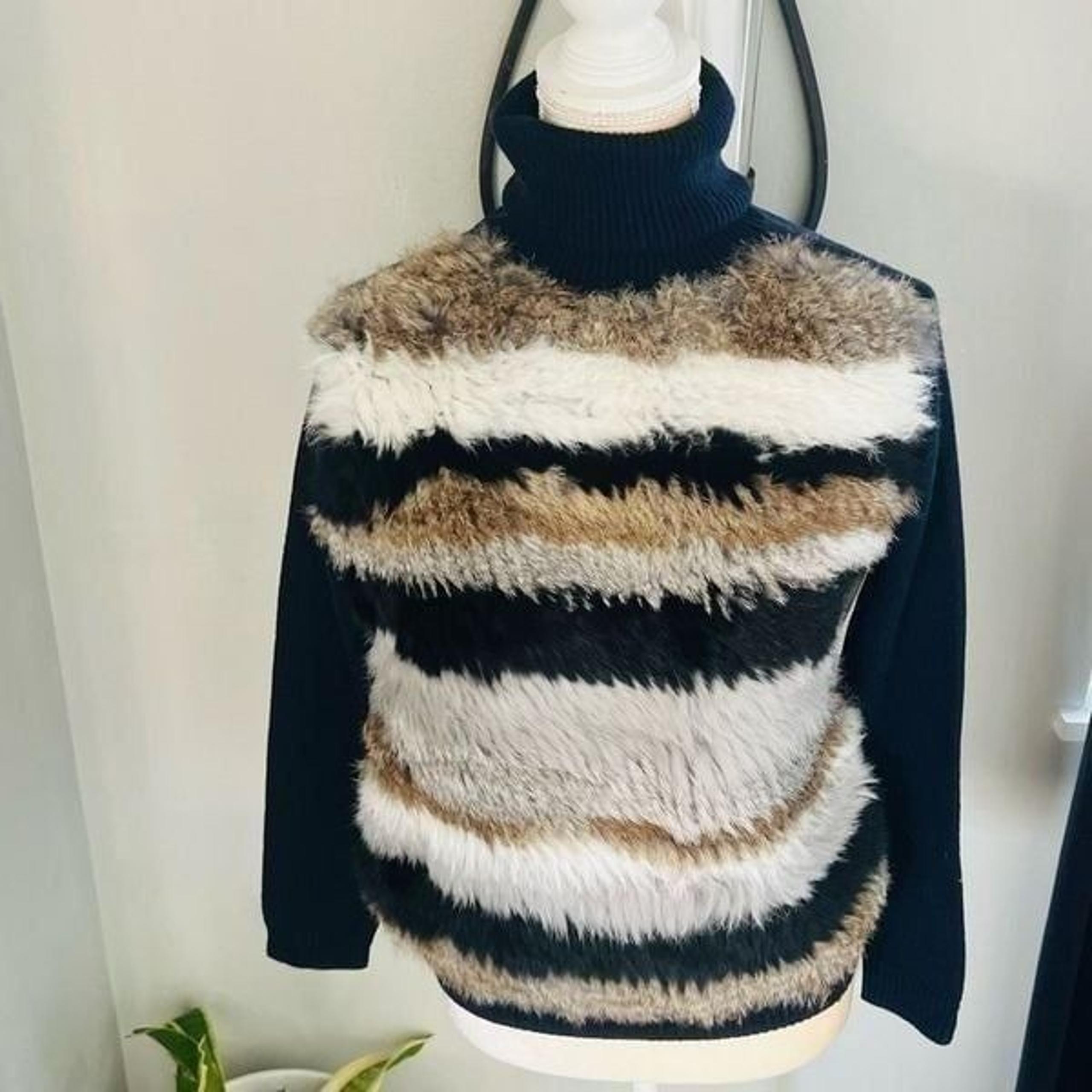 Opening Ceremony Navy Blue Merino Wool Rabbit Fur Turtleneck Sweater, Small NWT