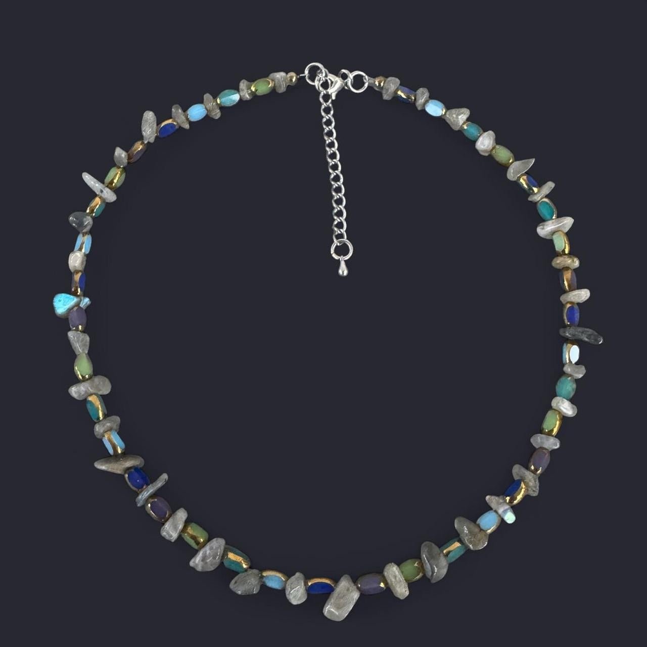 Labradorite Stones & Glass Beads Necklace