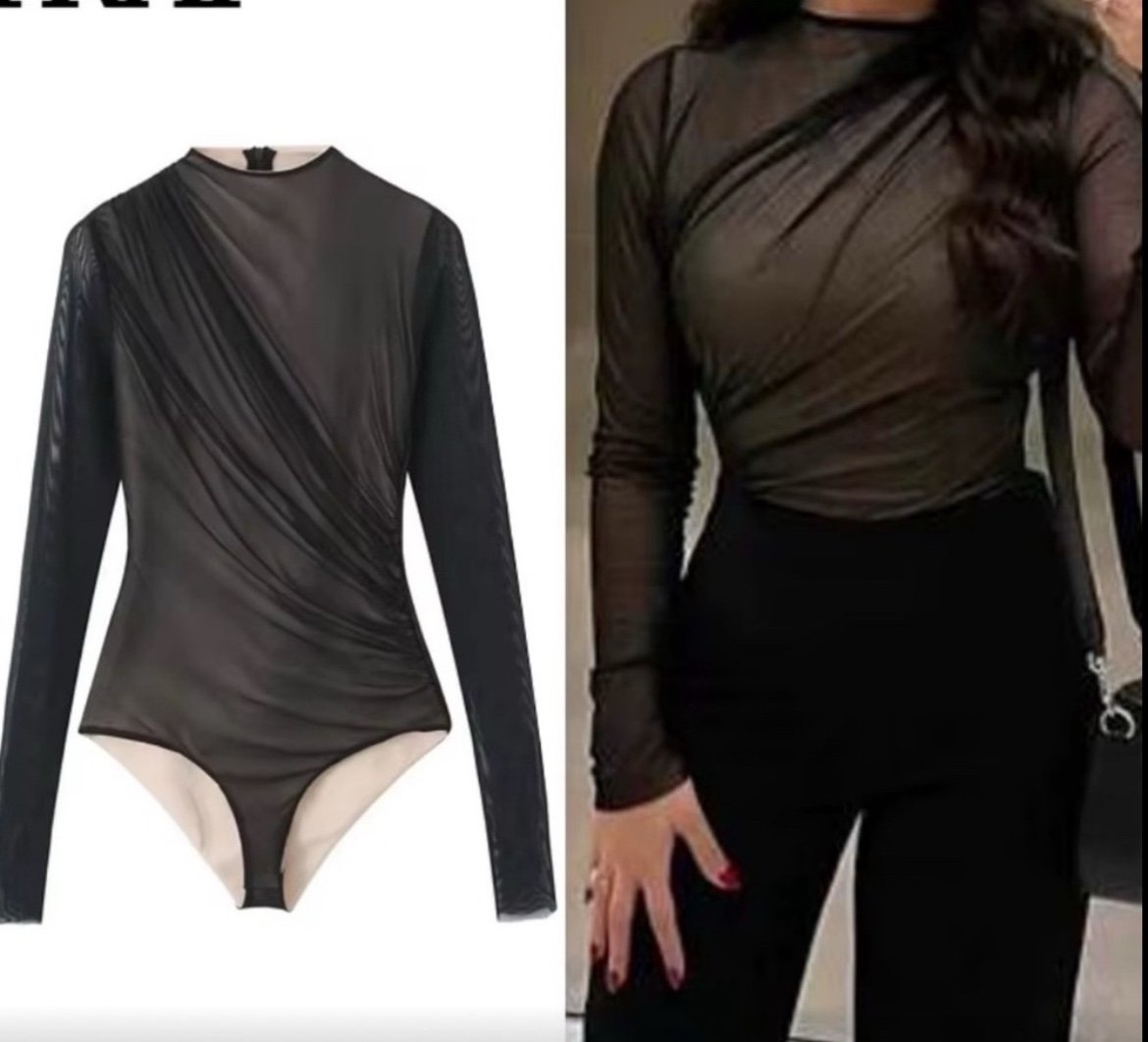 Zara mesh mockneck bodysuit bloggers favorite
