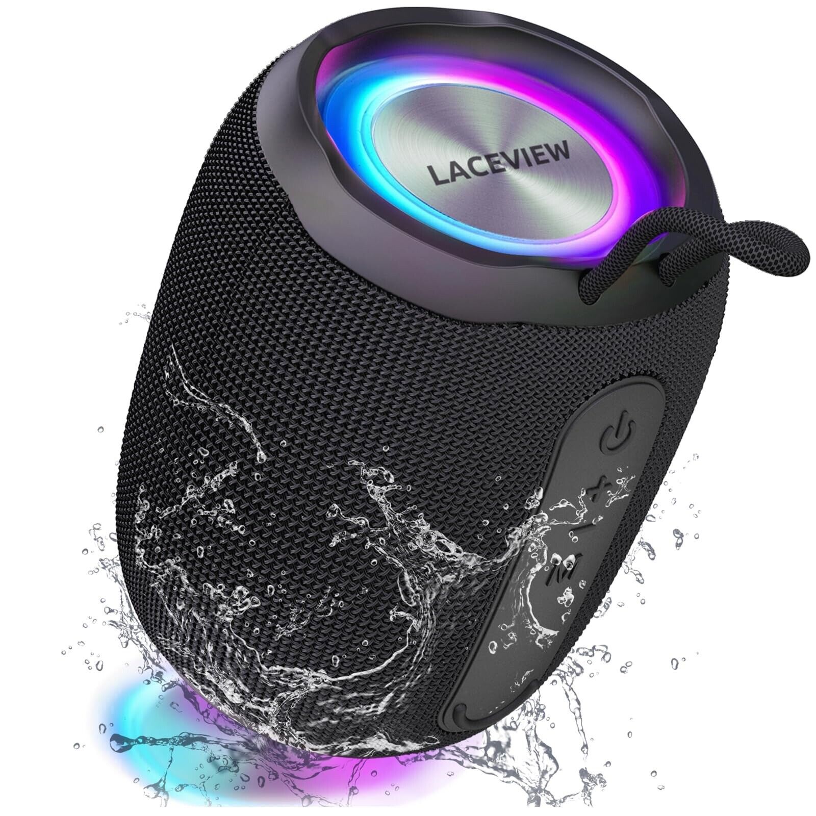 Portable Bluetooth Speaker,IPX6 Waterproof,LED Lights.FM Radio. 12H Playtime