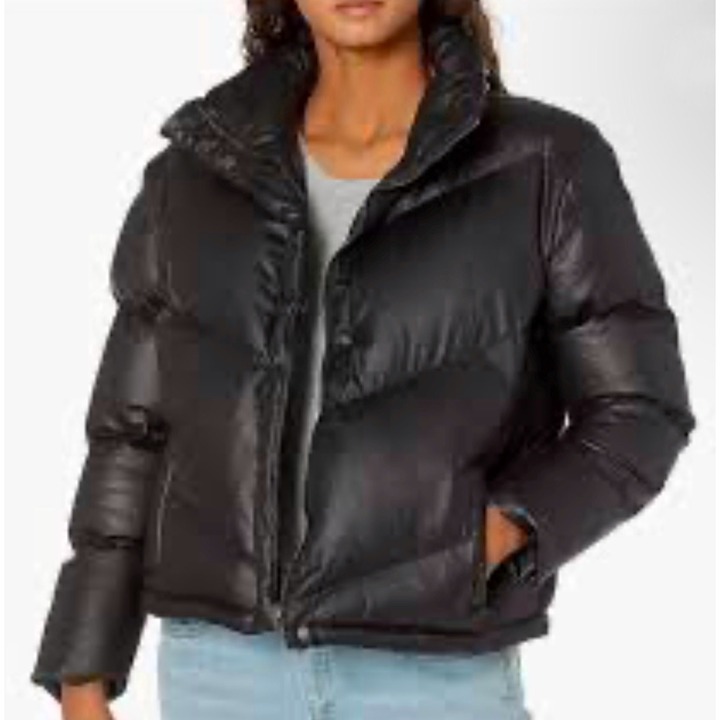 BB DAKOTA STEVE MADDEN Solid Black Faux-Leather Women’s Puffer Coat Size Small