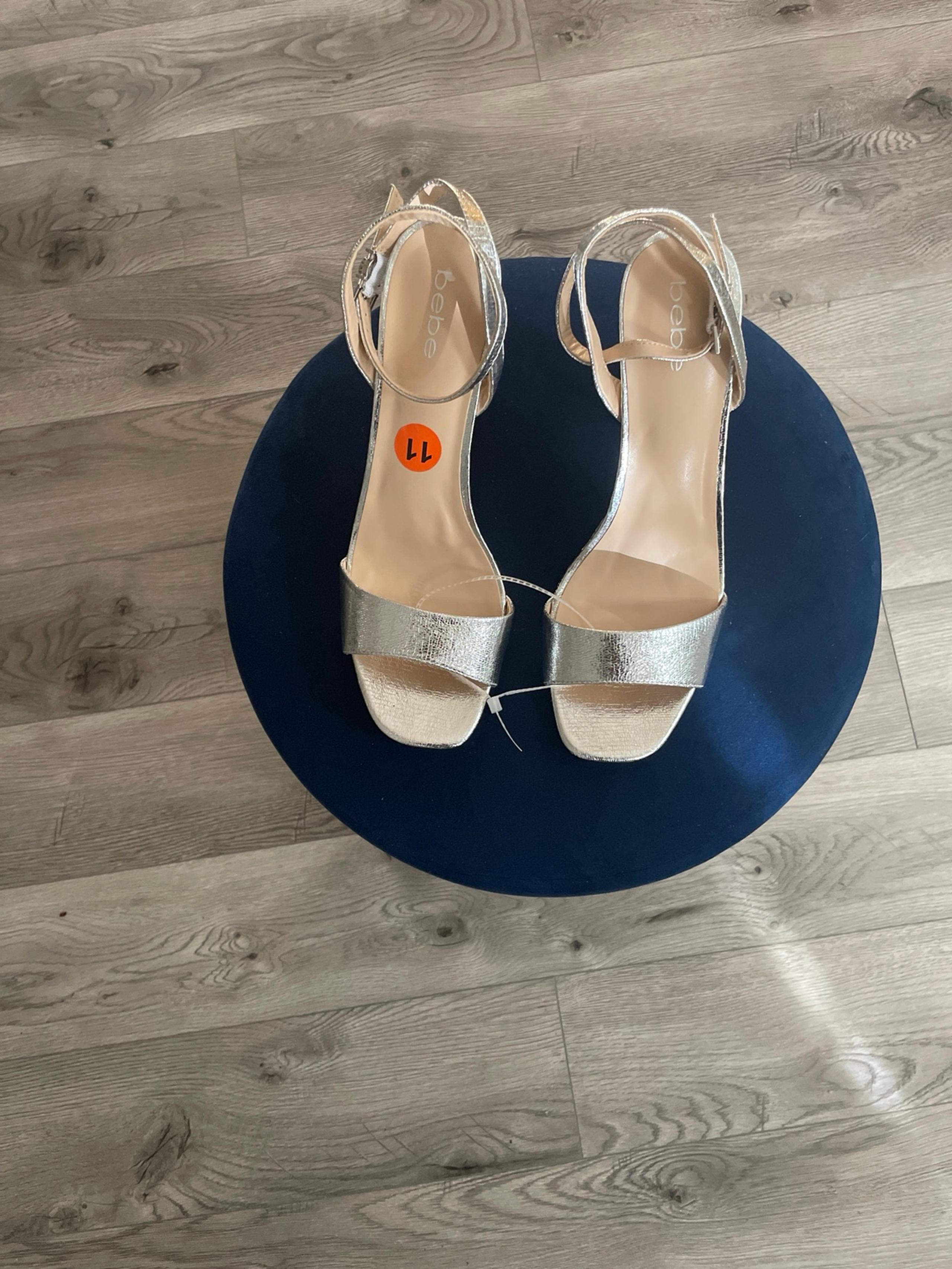 Bebe Platform Criscross Silver Lera Heels Wedding Shoes - Size 11