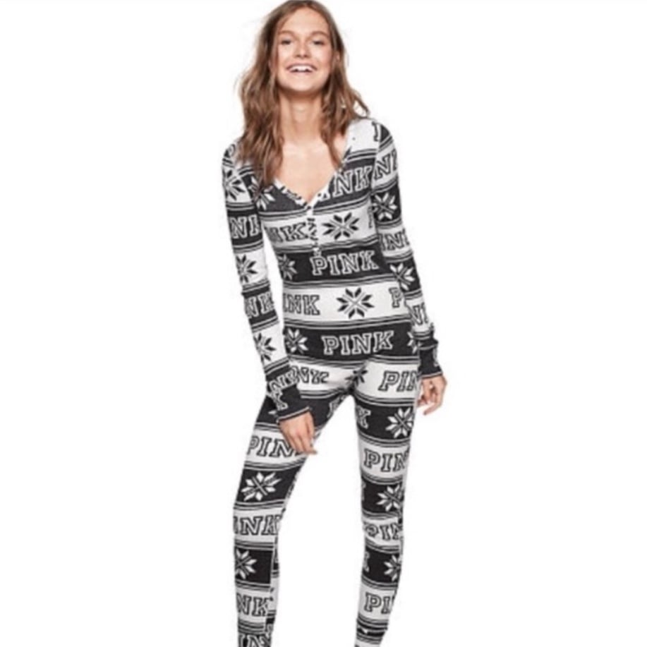 New Victoria’s Secret PINK Fair Isle Sleep Onesie - Medium