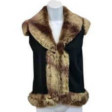 WR Wayne Rogers Faux Fur Trim Black Knit Vest L