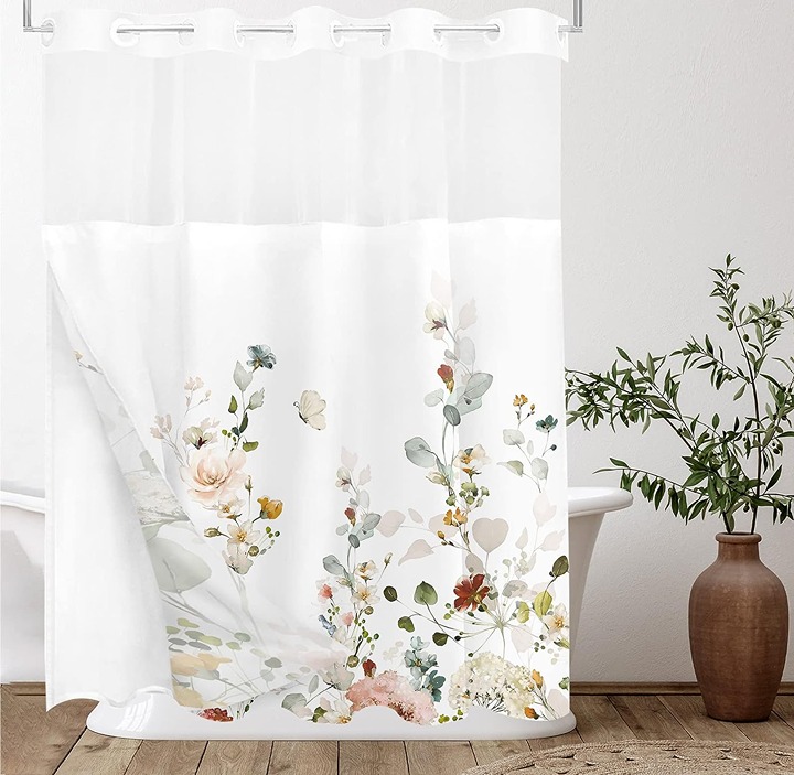 Beautiful Bloom Colorful Vine Flower Shower Curtain Set-lks336