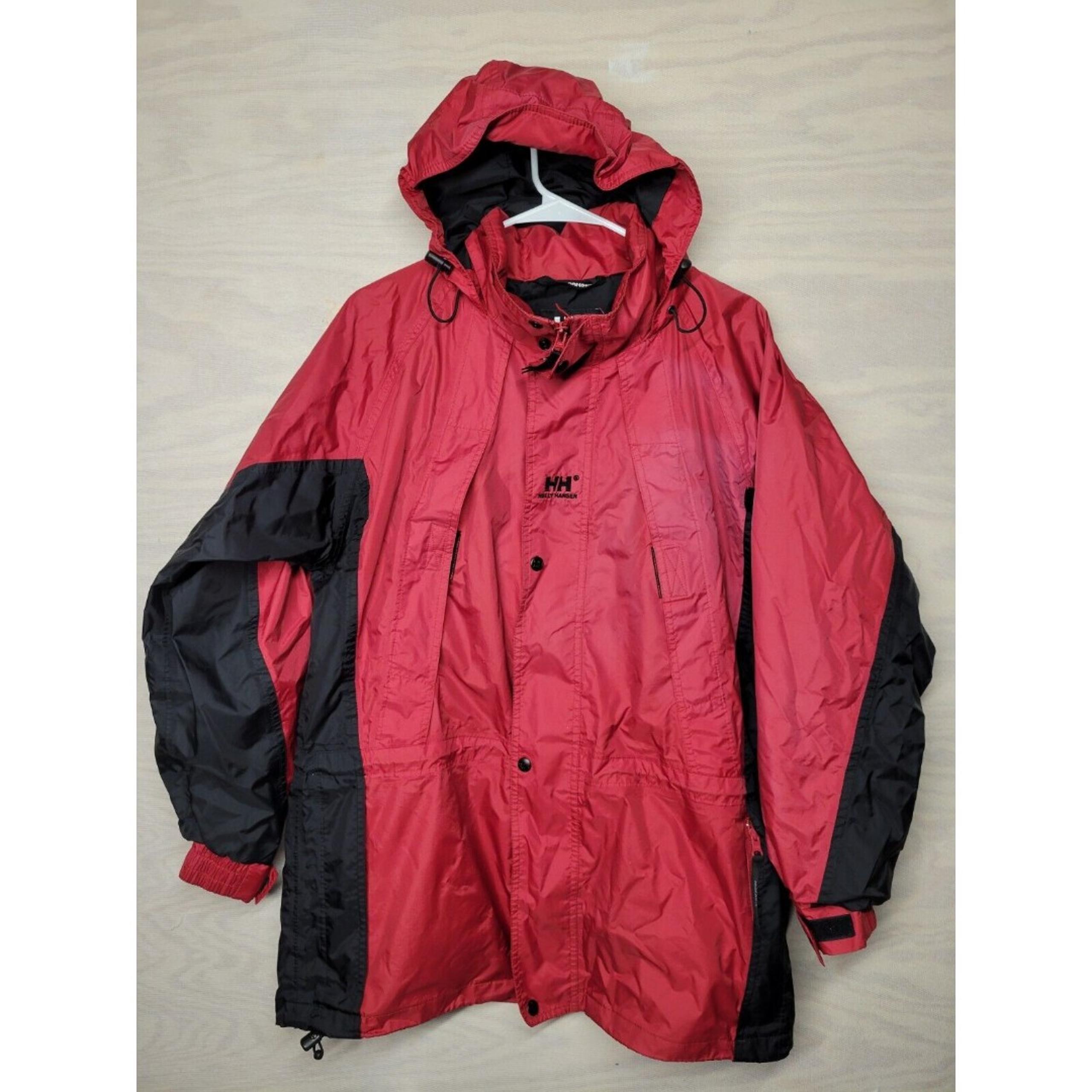 Helly Hansen Men's SZ M Coat Jacket Hooded Packable Outdoor Zip Pockets Red