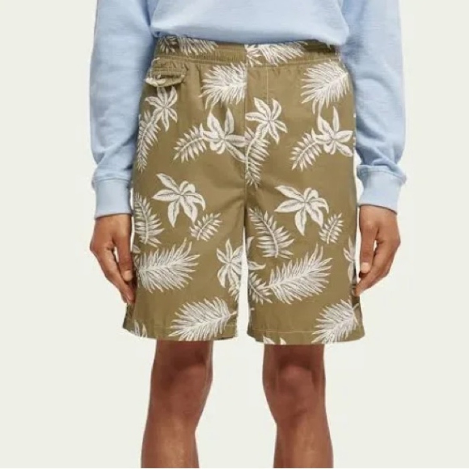 Scotch & Soda Men's Printed Poplin Bermuda Shorts Green Leaf Sz XL