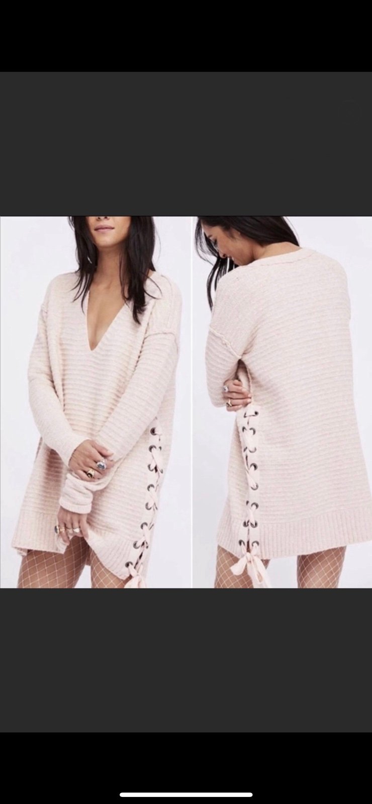Free People Large Ballet Pink Heart It Laces Sweater/Sweater Dress orig 148