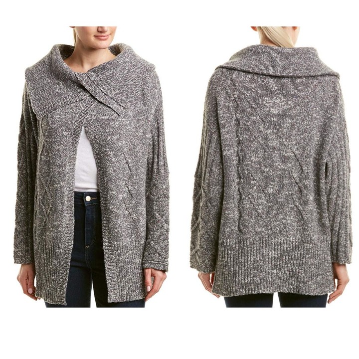 James Perse Wool Cut Away Cable Cardigan Marble Grey Size 4 (XL)