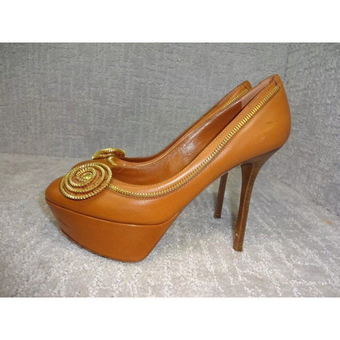 Sergio Rossi Vero Cuoio Women's Size 39.5 Camel Gold Leather Platform Heels