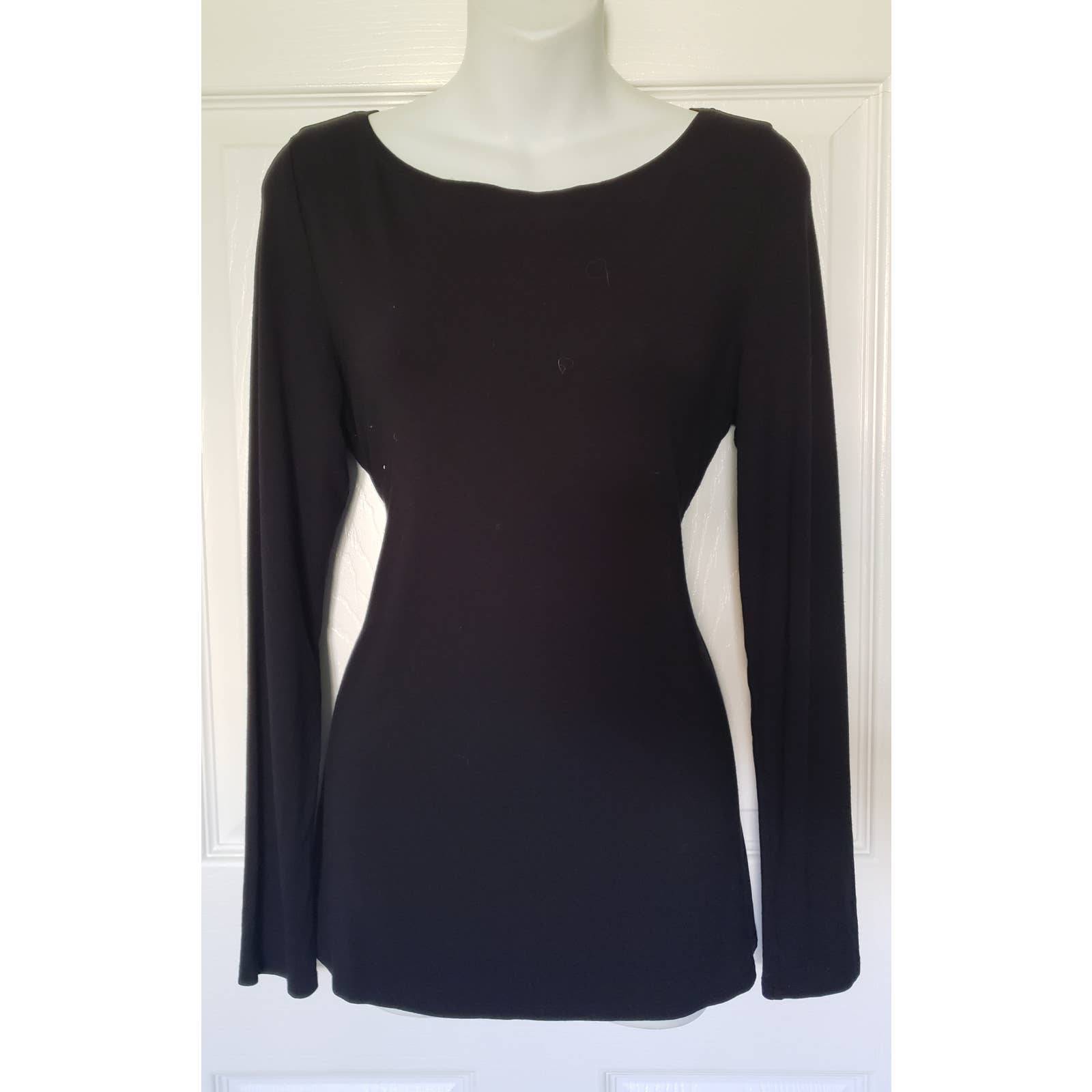Eileen Fisher Womens Top Tee Size PM solid black boat neck long sleeves stretch