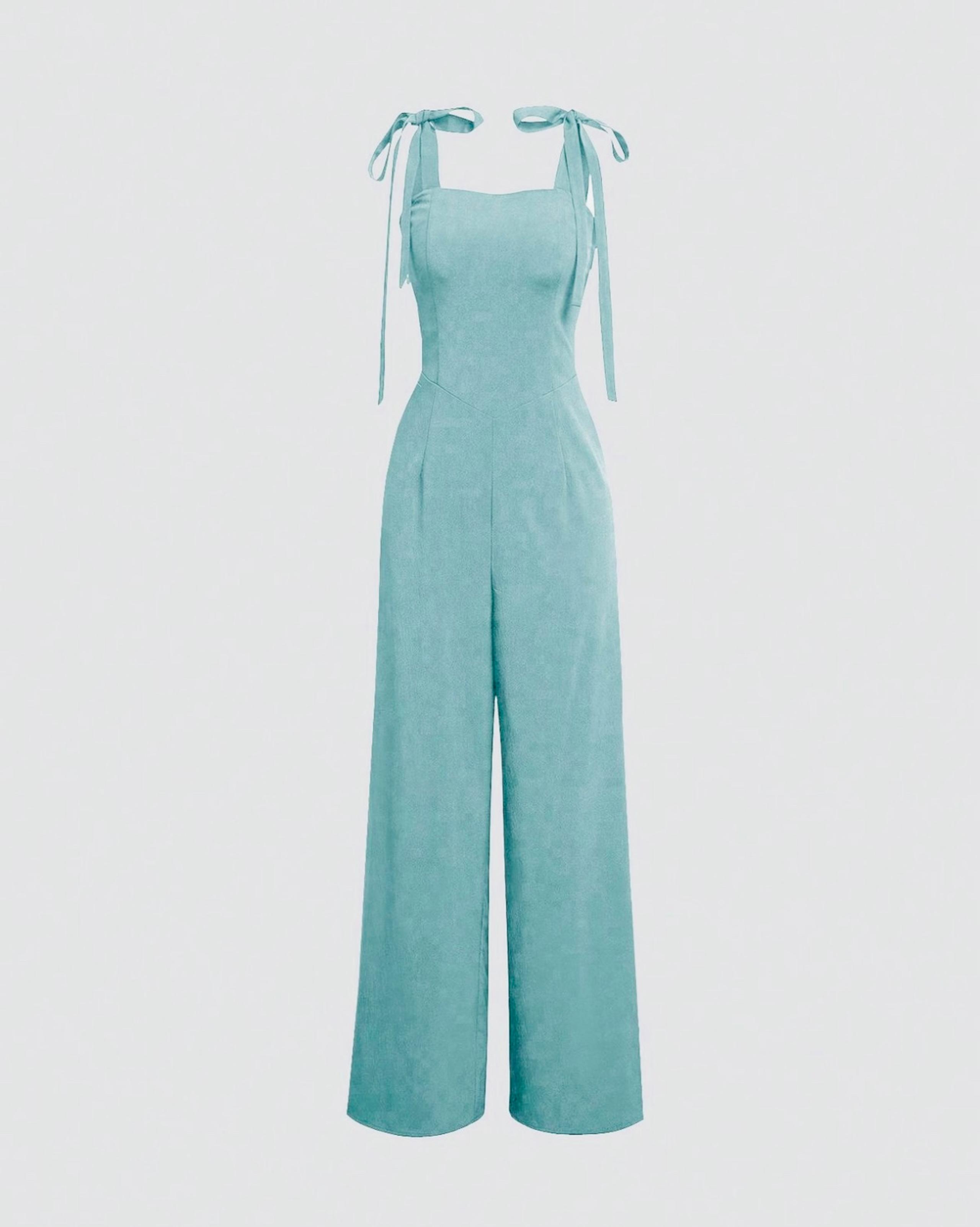 Aquamarine tie shoulder wide leg jumpsuit zip up  back new without tags sz med