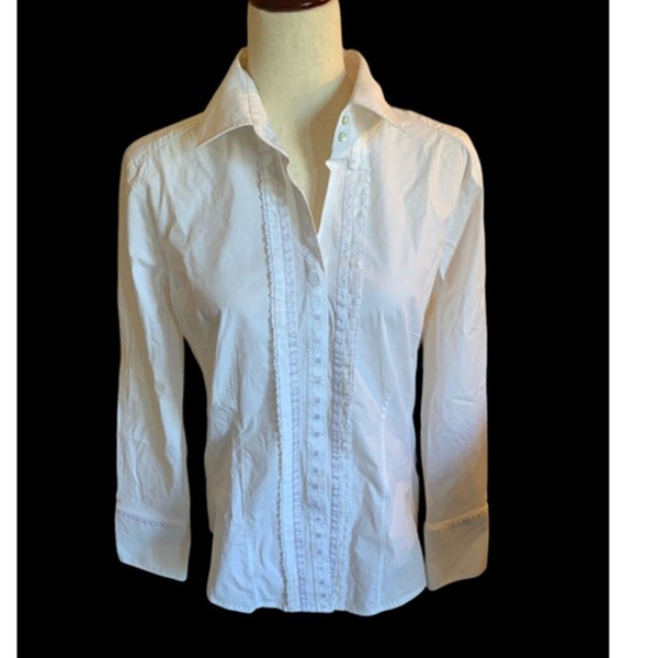 Robert Graham Women's Blouse White Embroidered Long Sleeve Large Stretch