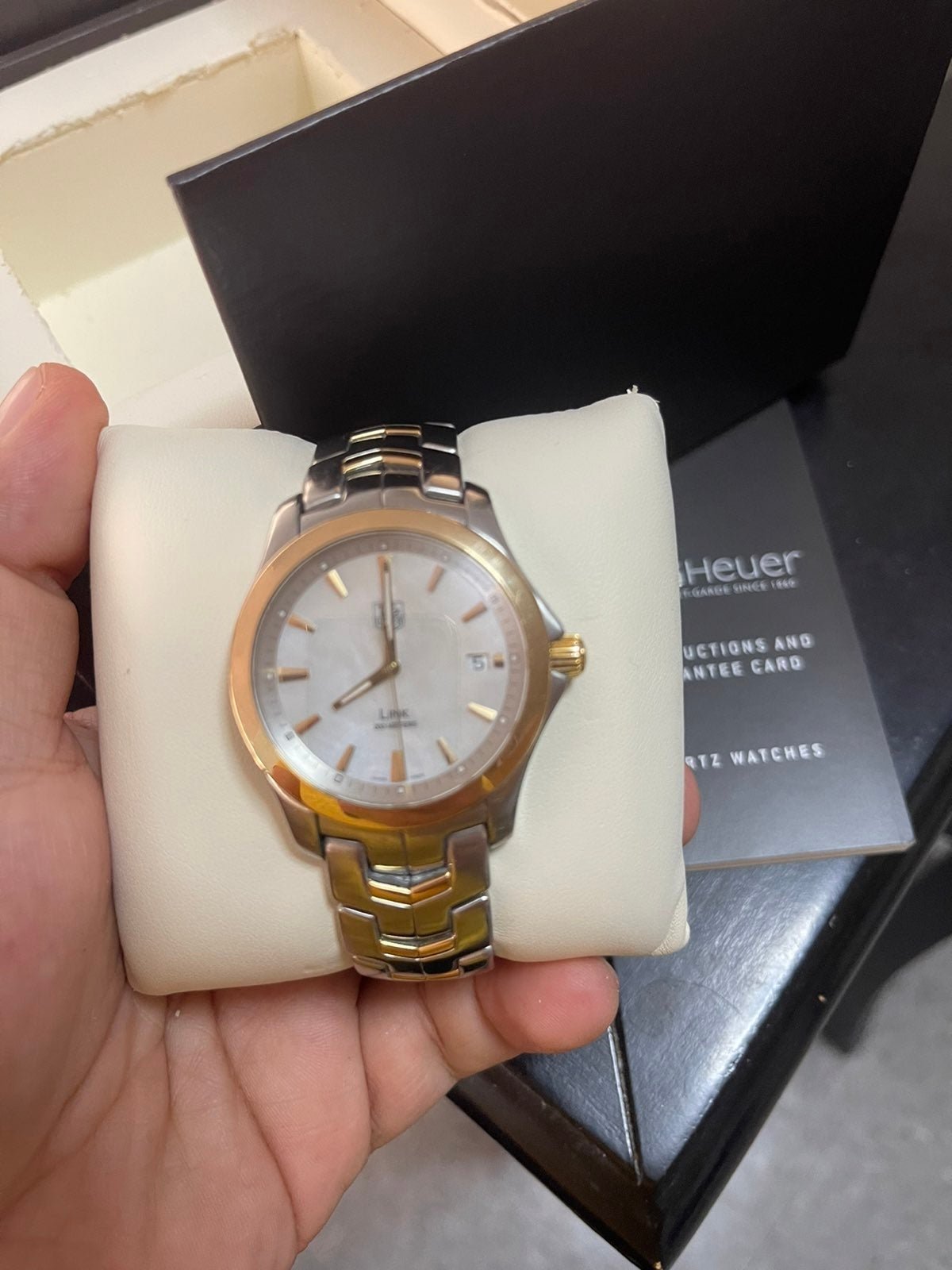 TAG Heuer link watch 18 k gold and ss mother pearl dial