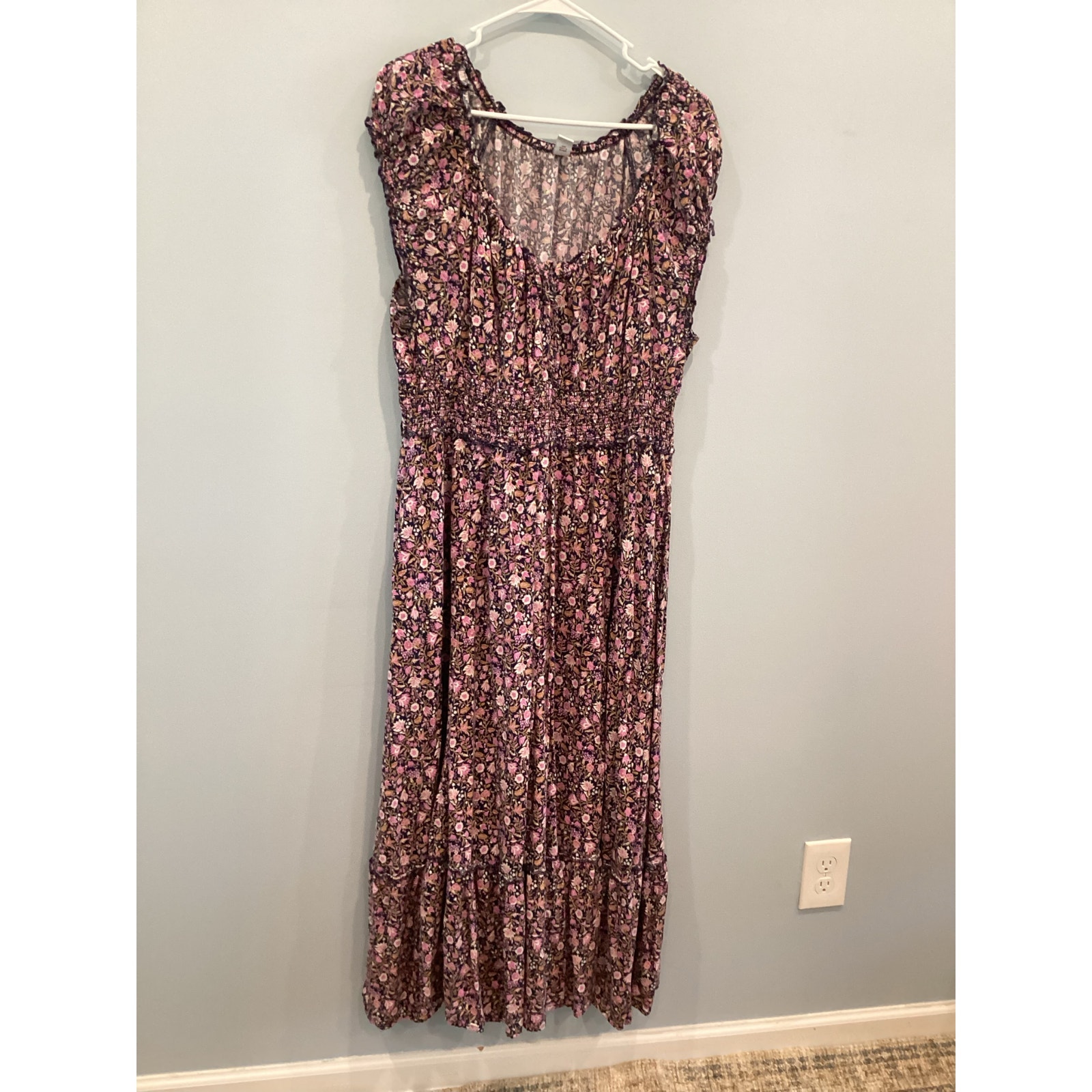 Old Navy Women Maxi Dress Size XL Milk Maid Dark Floral Pink Cotton Boho Prairie