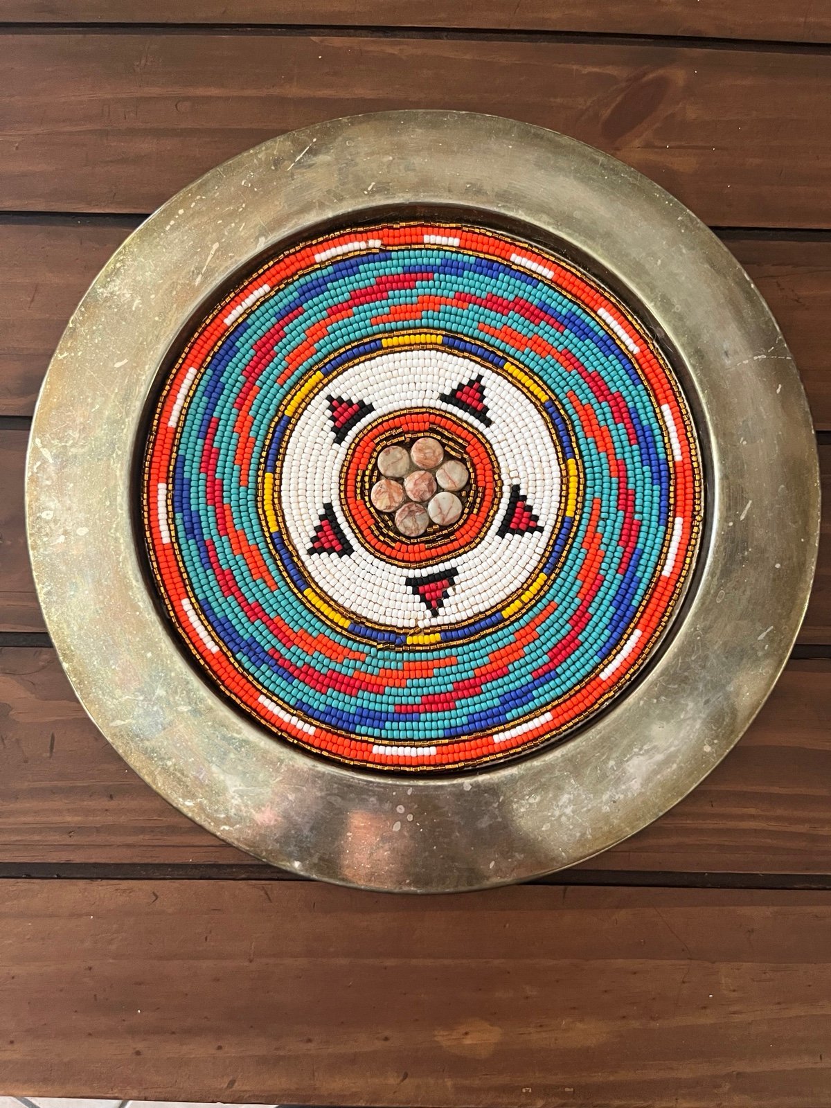 Vintage Kathy Kills Thunder Sioux Beaded Brass Plated Tray