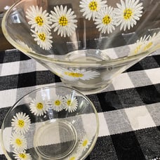Vintage glass painted flower bowl set