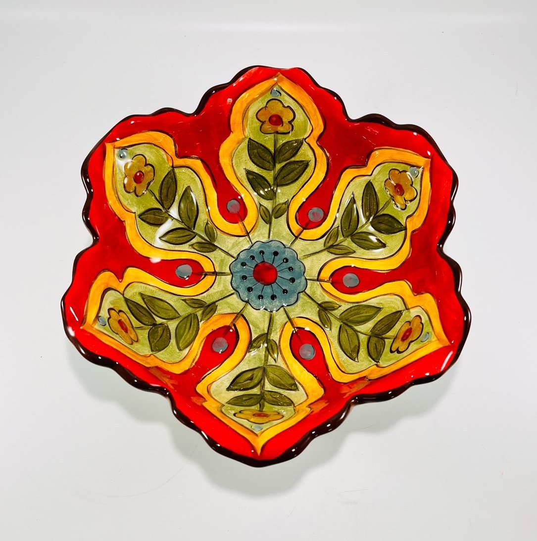 Pier 1 Earthenware Hand Painted Carynthum Vegetable Serving Bowl