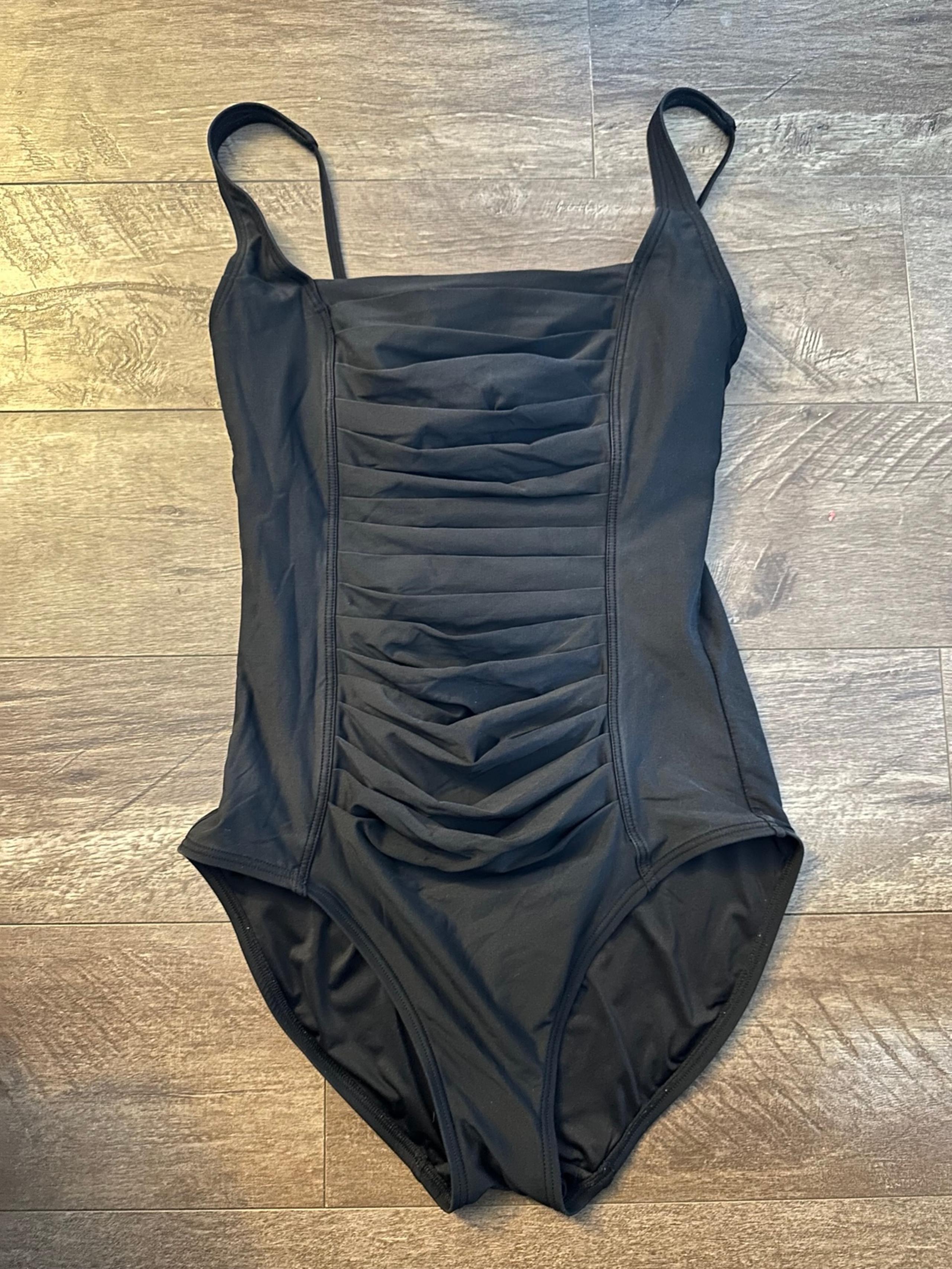 Calvin Klein Pleated One-Piece Swimsuit Women's 8 Black Square Neck Pull On