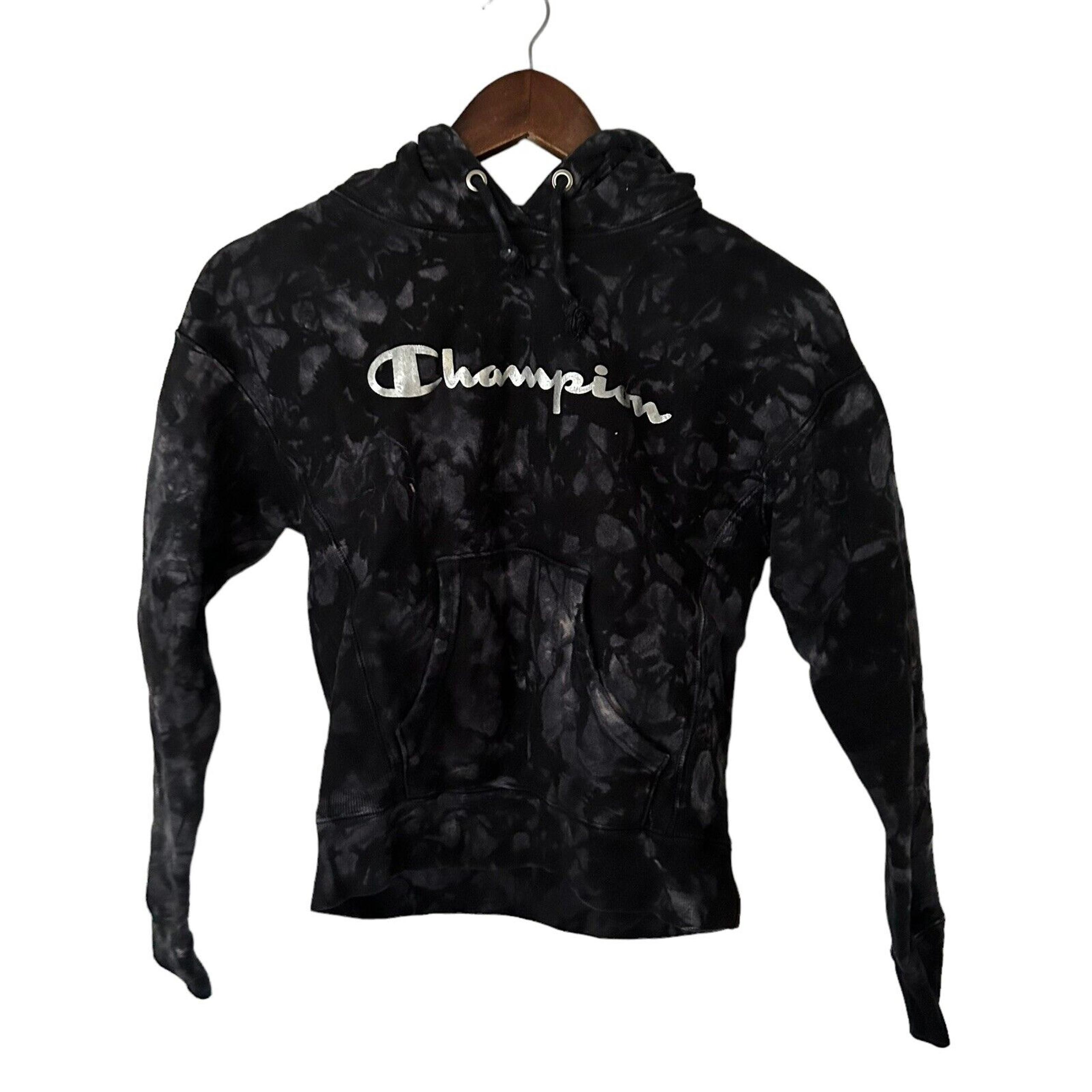 Champion Tie Dye Reverse Weave Silver Foil Spell Logo Crop Hoodie Size X-Small