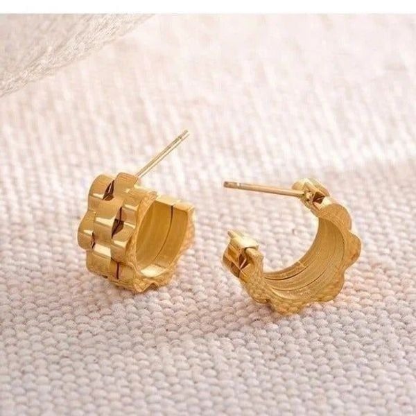 Small 18k Gold Plated Geometric Textured Hoop Earrings