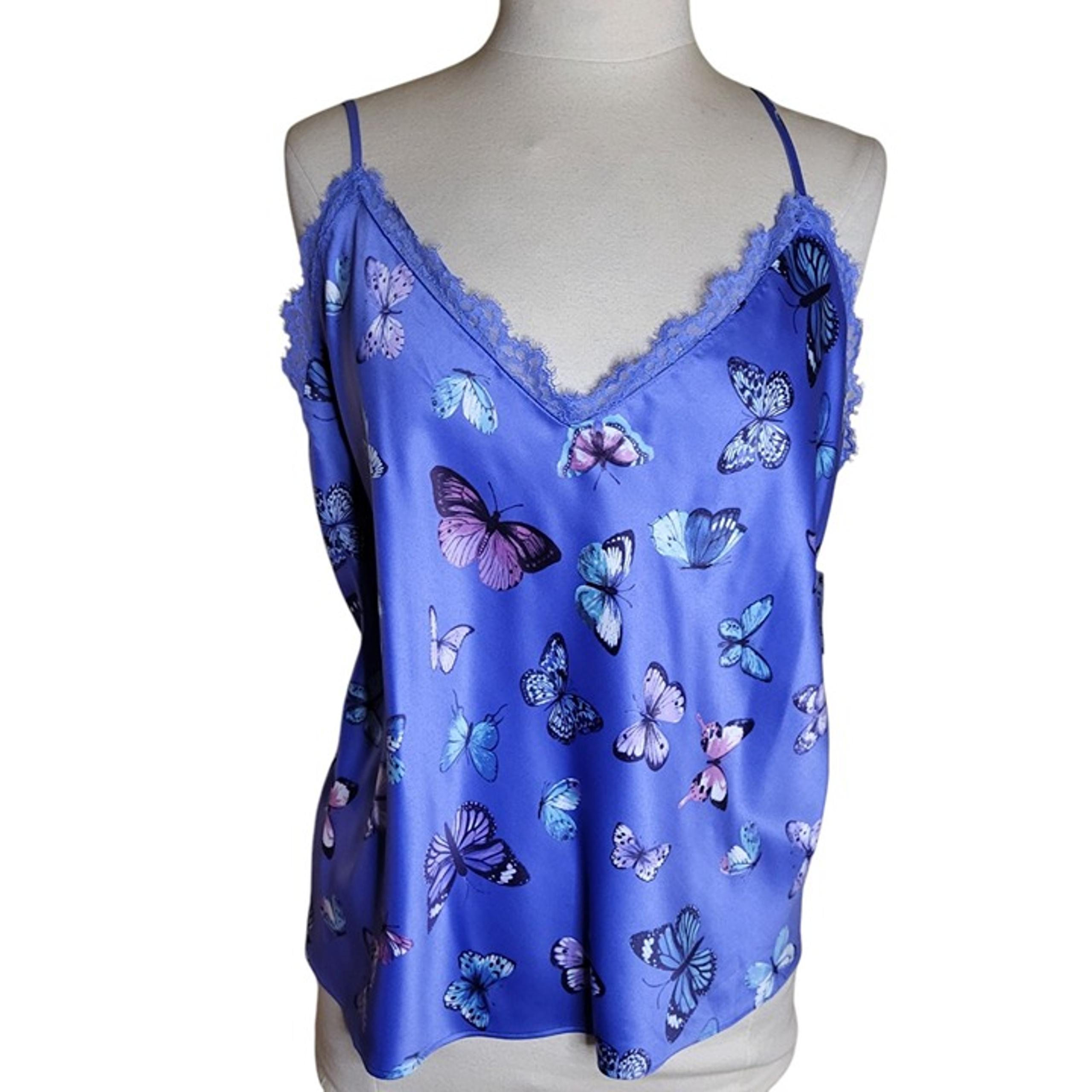 INC International Concepts Camisole Slip Top XXL Purple Butterfly Lace-Trimmed