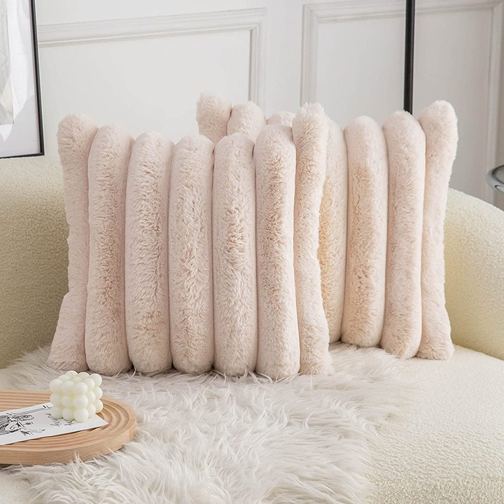 Beige Soft Stripe Decorative Throw Pillow Cover 24x24 inch Set of 2-DSA658