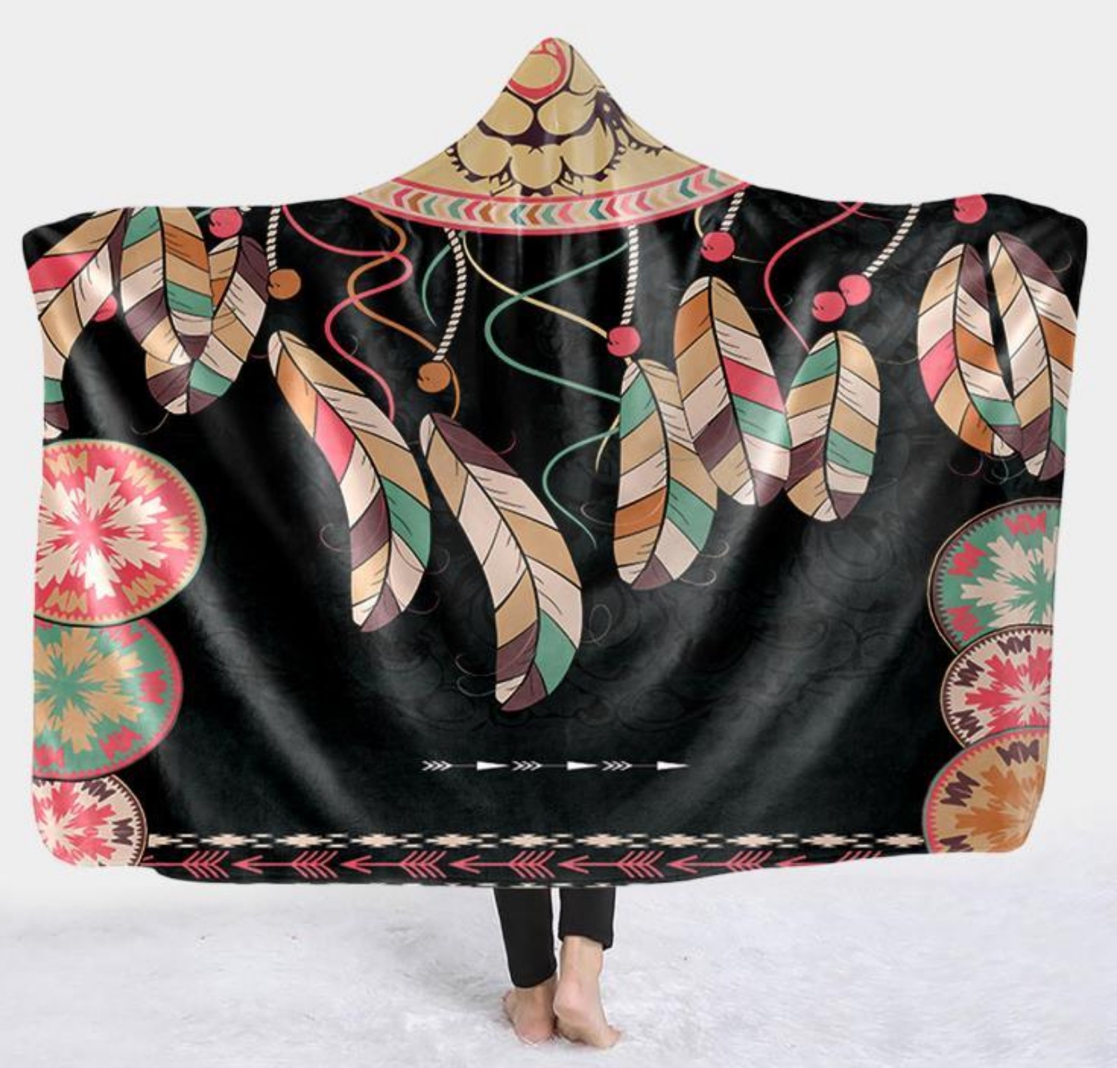 Amazon Eba Feather Design Hooded Blanket Magic Cape Sherpa Fleece Native America