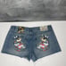 Don Ed Hardy Women’s 34” “Born Free” Painted Birds Design Denim Cut Off Shorts