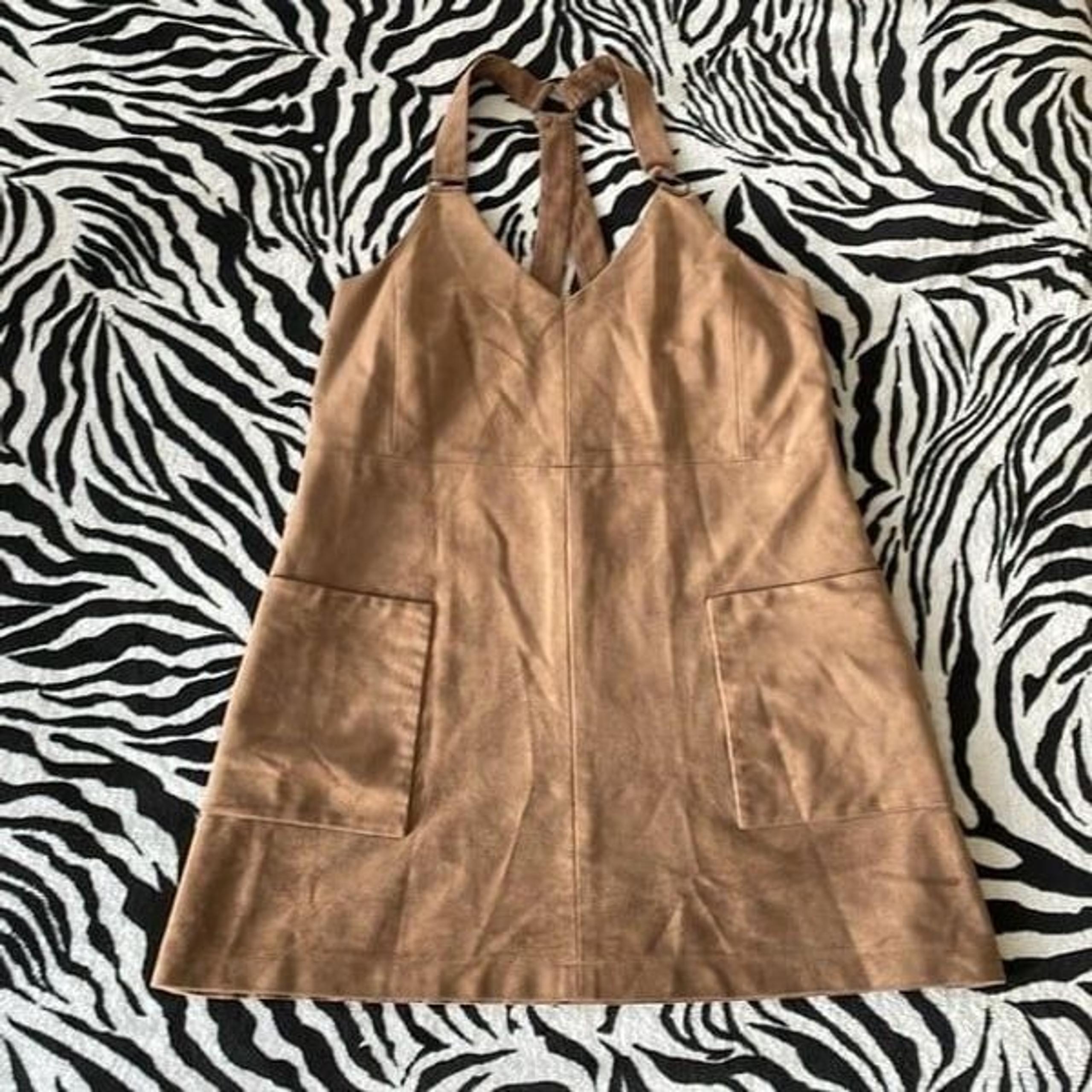 BCBGMaxazria Abbott Mocha Brown Faux Suede Cocktail Mini Shift overall Dress