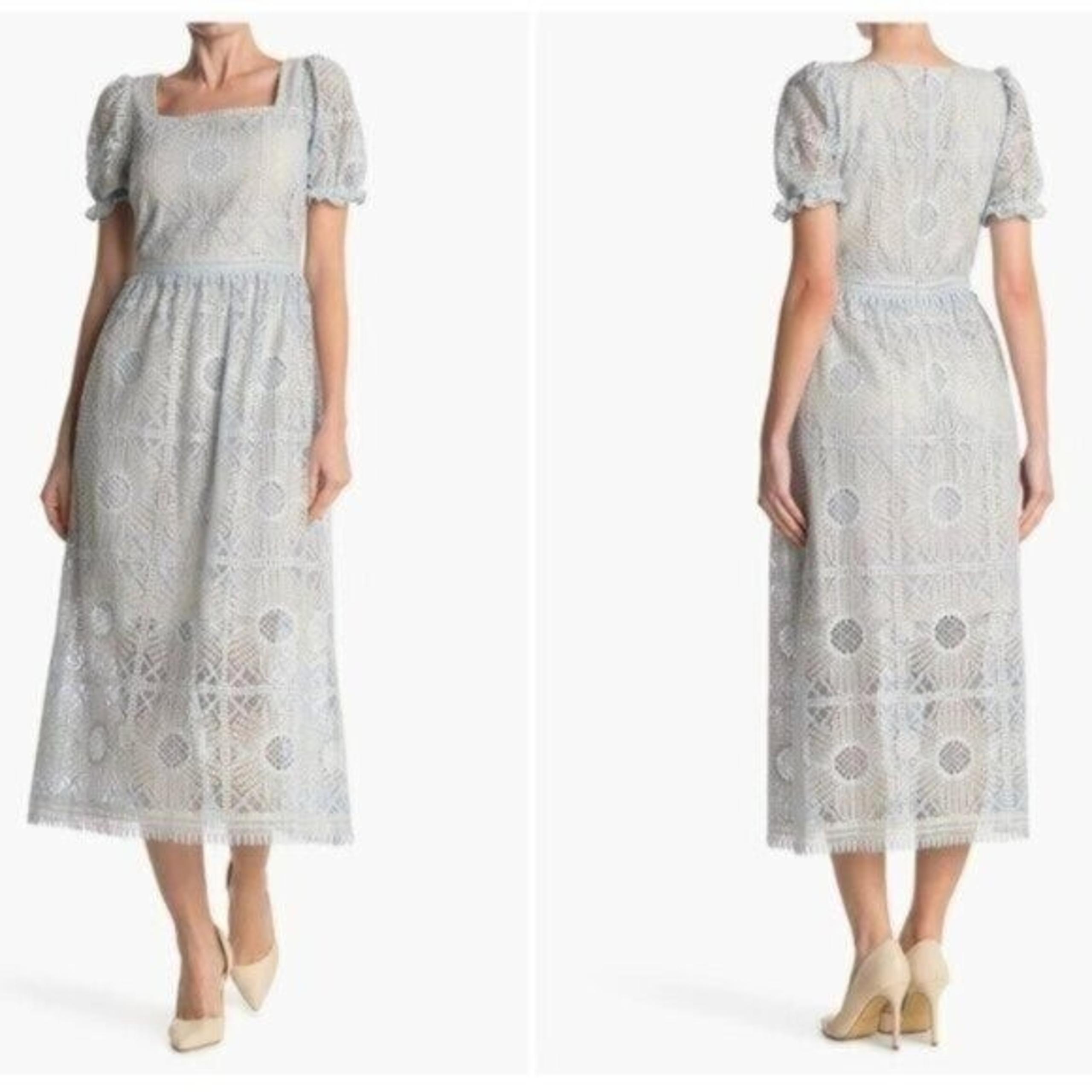 Elie Tahari Rosalyn Lace Square Neck Midi Dress In Seabreeze Size 0 Women