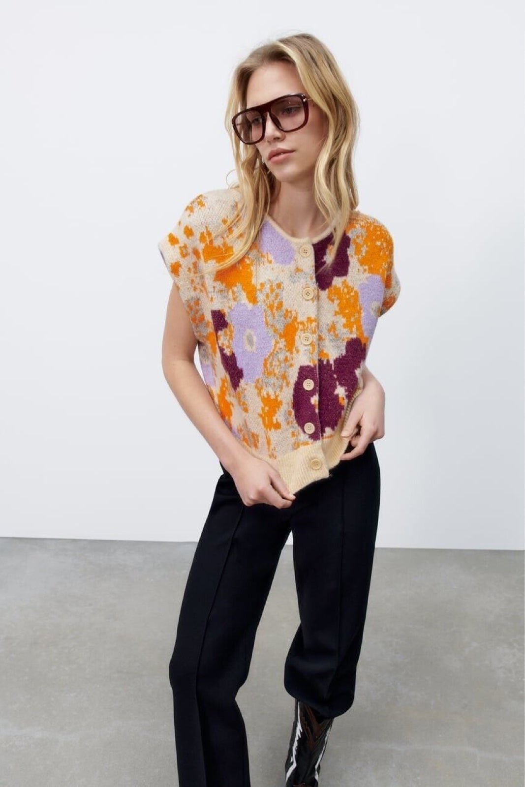 Zara FLORAL JACQUARD KNIT VEST