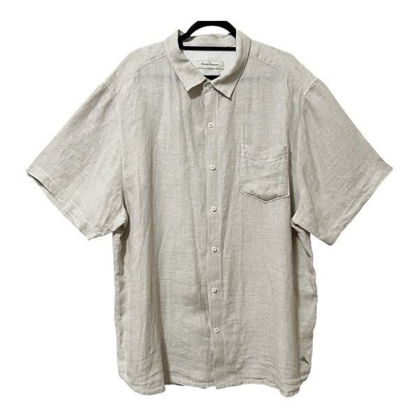 Tommy Bahama Mens Short Sleeve Beige 100% Linen Button Down Shirt Size XXL