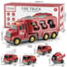 Toddler Fire Engine Toys, 5-In-1 Carrier Truck Transport Cars