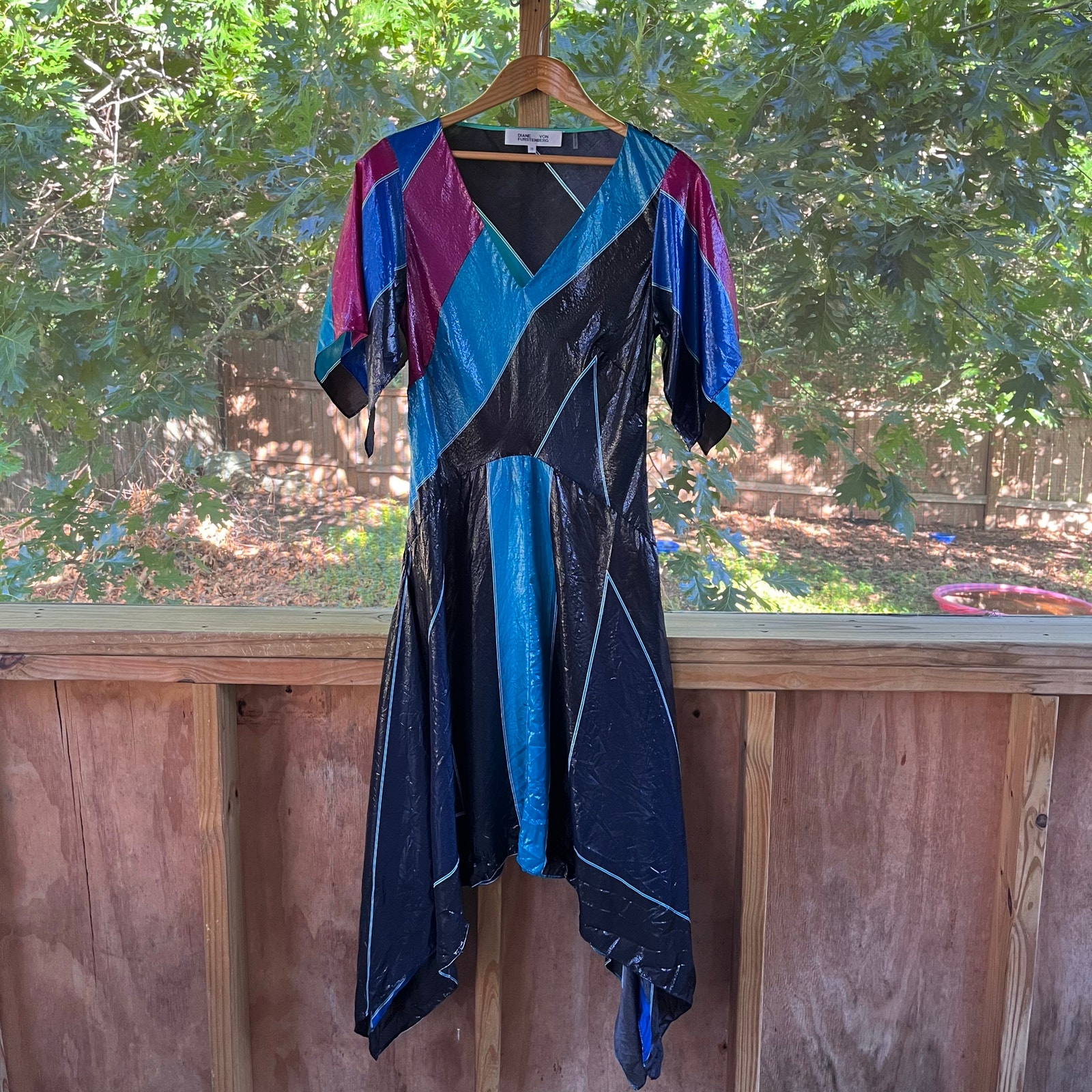 Diane Von Furstenburg Silk Metallic Colorblock Dress Size 10