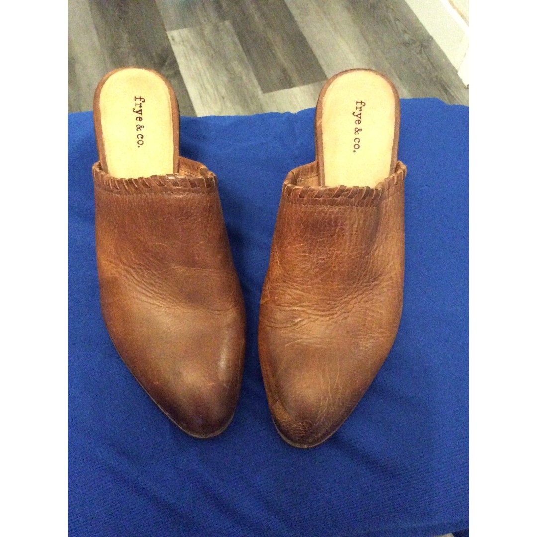 Frye & Co Leather Slip on Mules 8M Womens Brown