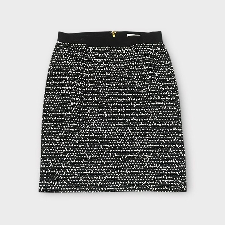 Kate Spade Tweed Boucle Skirt 4 Black White Pencil Ribbon Classic Coco Preppy