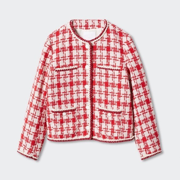 NWT. Mango Red/White Tweet Jacket. Size XS.