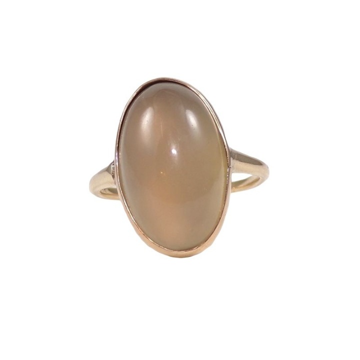 Solid 14K Yellow Gold Large Yellow Moonstone Oval Ring Size 9.5
