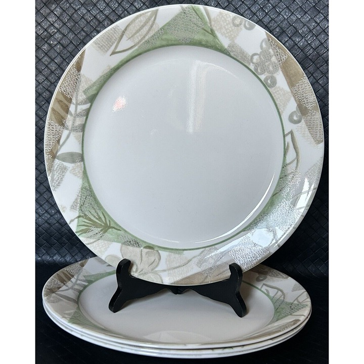 Corelle Textured Leaves Set Of 4 Dinner Plates 2005-2010 Discontinued VGUC