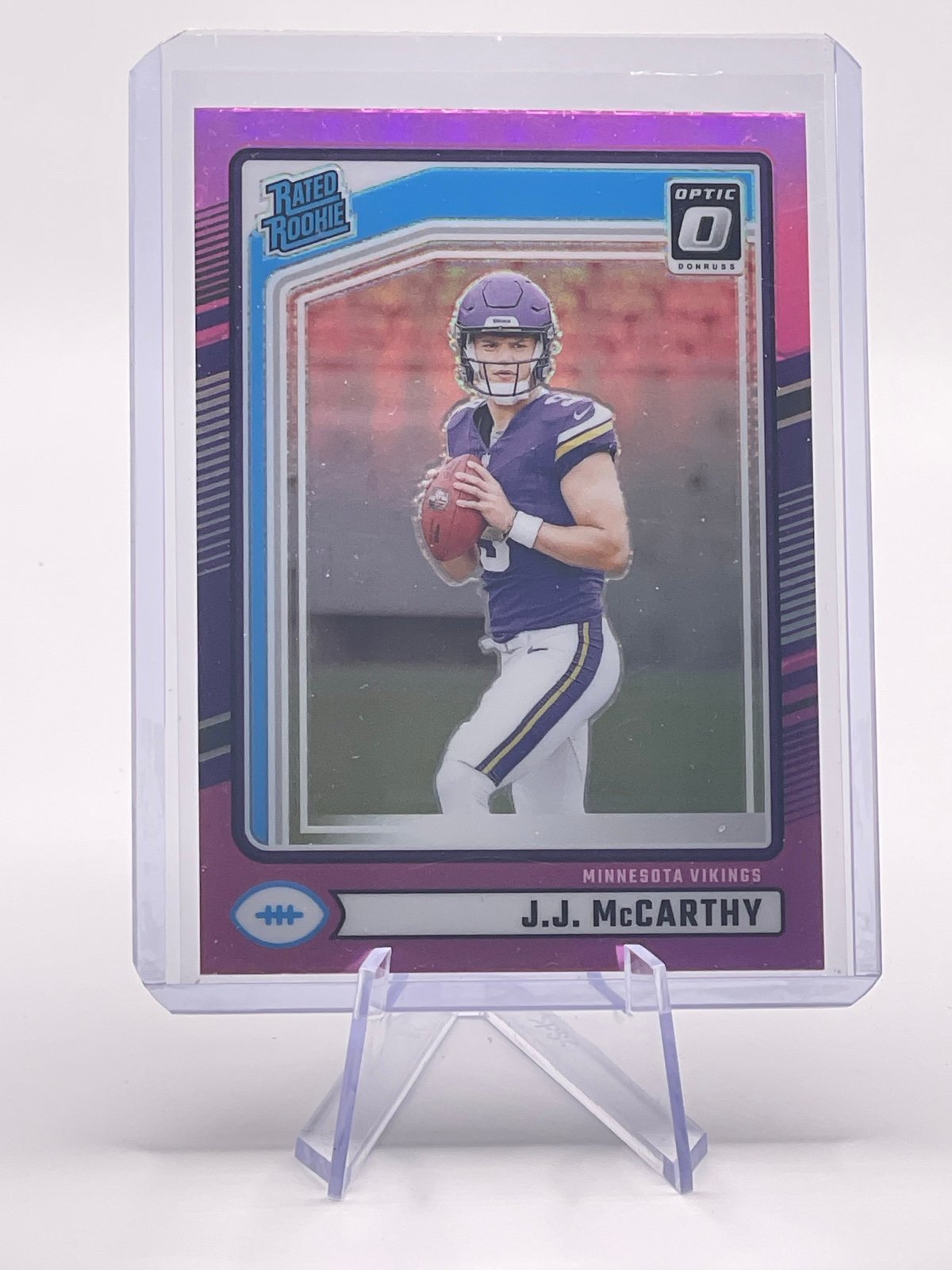 2024 Panini Donruss JJ McCarthy Rookie Optic Preview Pink SSP #303 Vikings