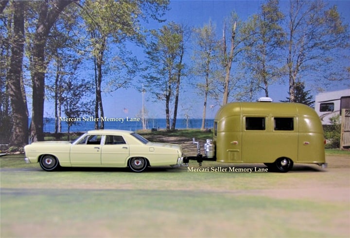 1967 Ford Custom Galaxie + Airstream Camper Trailer Retro Model Set 1/64 Scale B