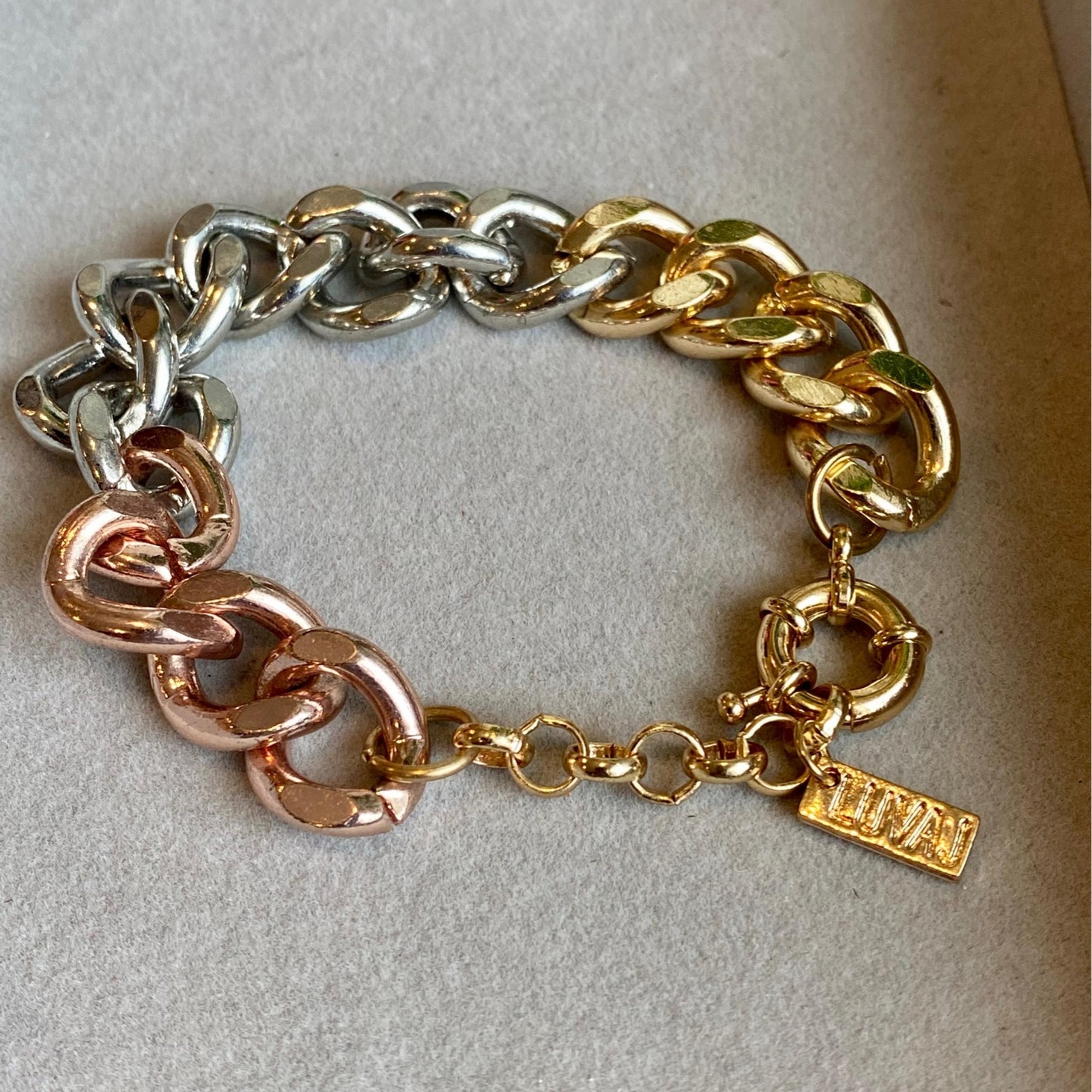 LUV AJ tri-tone (gold/silver/rose gold) chunky chain bracelet, adjustable